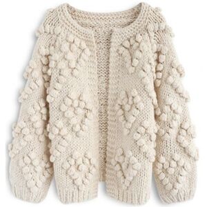 Chicwish 3D Hearts Cream Knit Cardigan